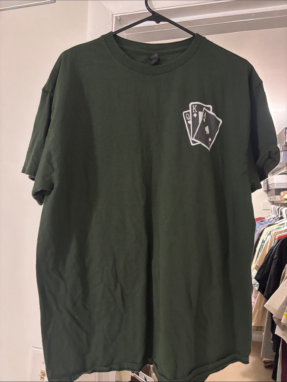 Gildan Dark Green Short Sleeve Tee with White Playing Cards Graphic